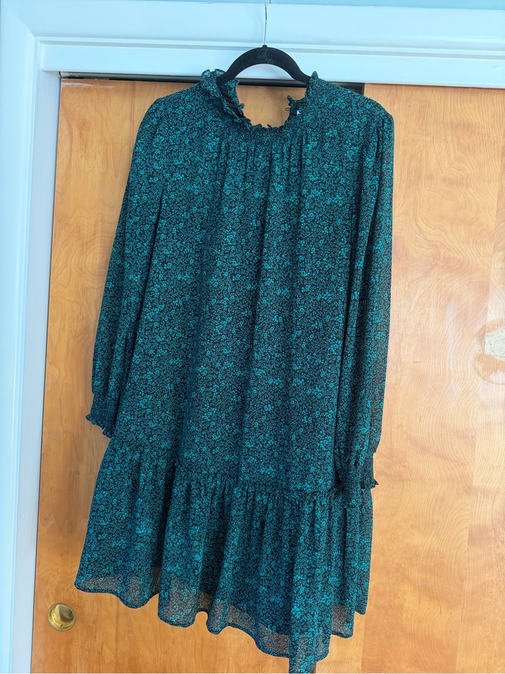 J. Crew Black and Teal Green Printed Blouse